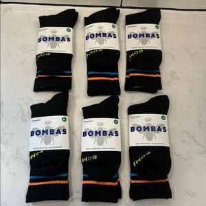 Bombas Black Crew Socks (6 Pair) with Blue and Orange Stripes Medium NWT!